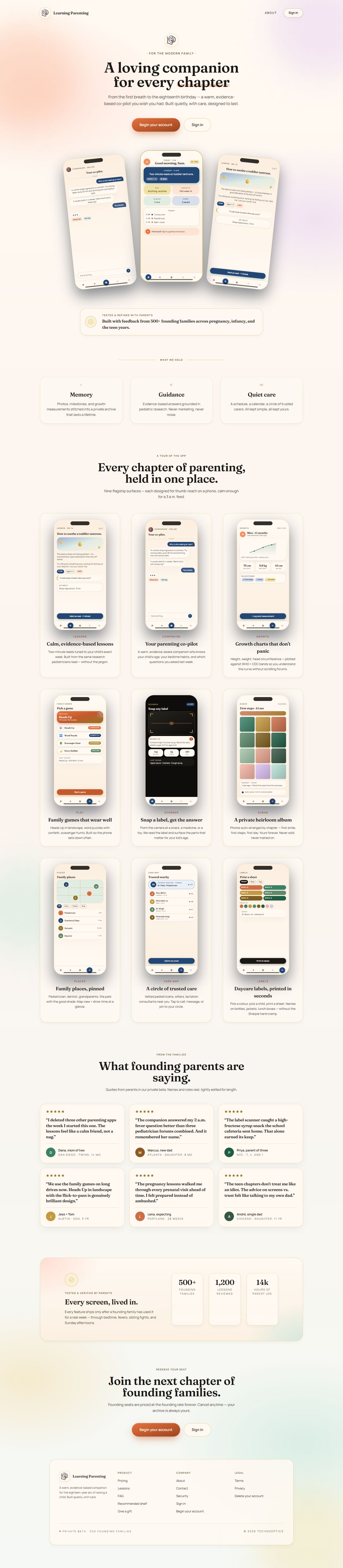 Learning Parenting landing page